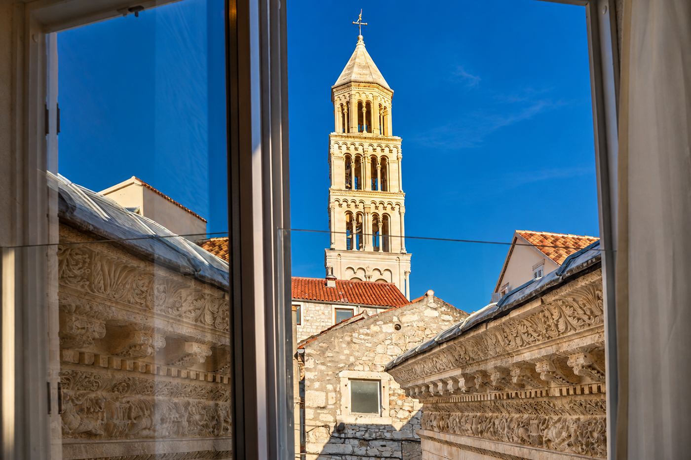 View of the Temple of Jupiter and Saint Domnius bell tower from Roman Heritage Apartment in Split